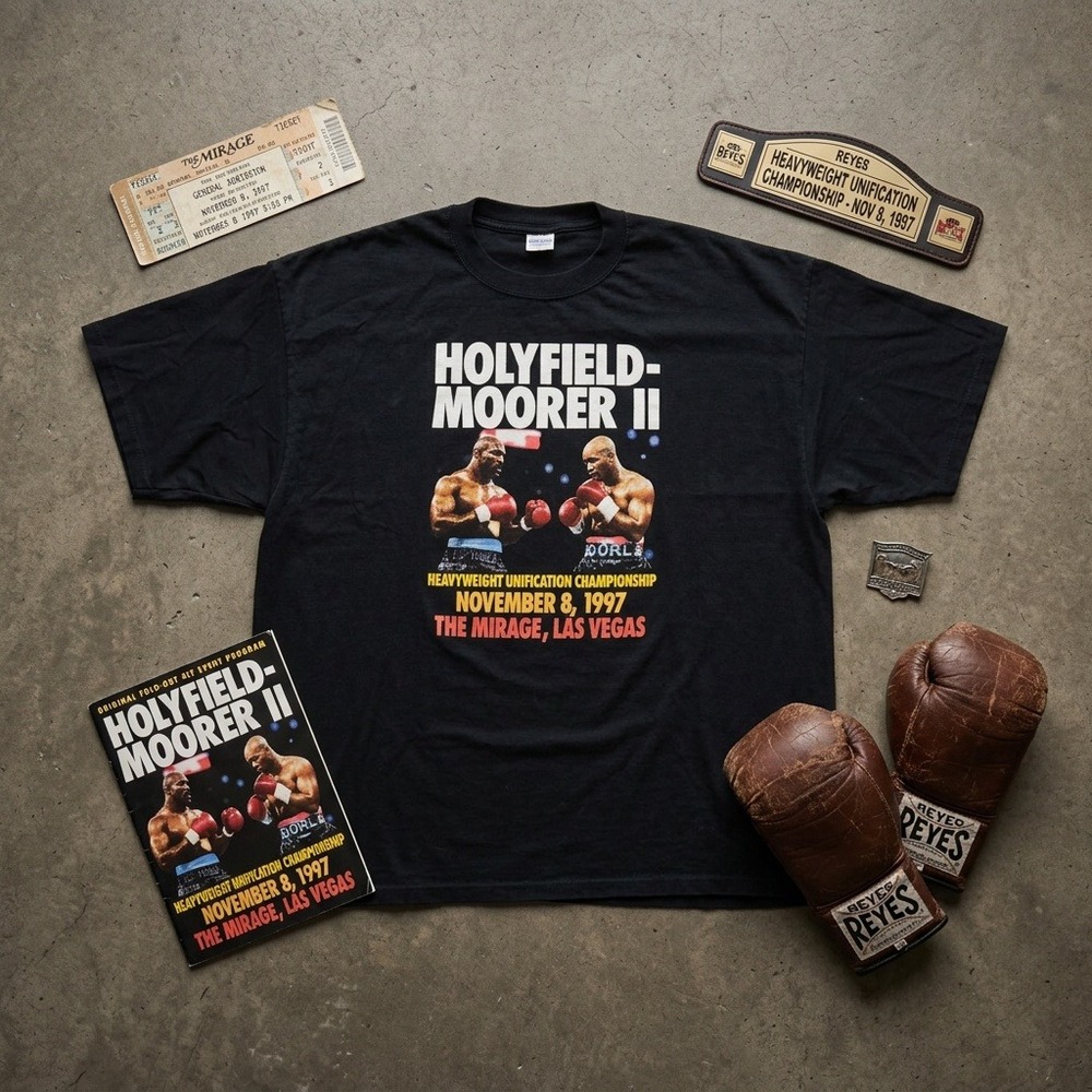 Vintage 1997 Evander Holyfield vs Michael Moorer II T-Shirt The Mirage XXL 2XL